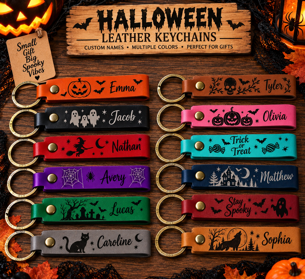 Personalized Halloween Leather Keychains β Custom Laser Engraved Spooky Designs ππ»