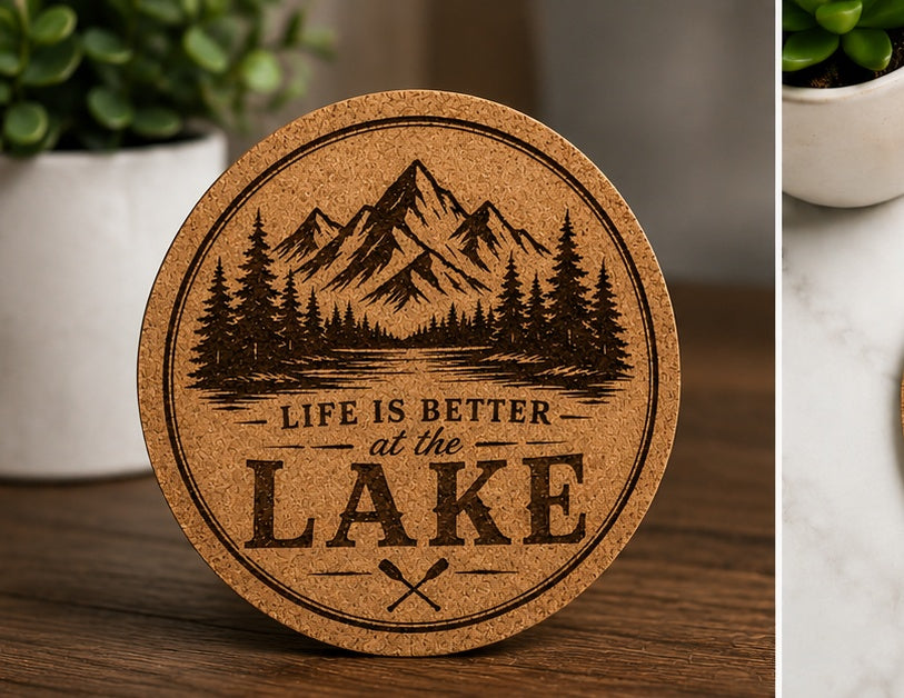 Laser Engraved Cork Coasters | Custom Design (4 Pack)