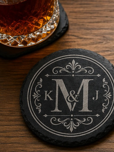 Personalized Laser Engraved Slate Coasters (Set of 4) | Custom Name, Logo & Gift