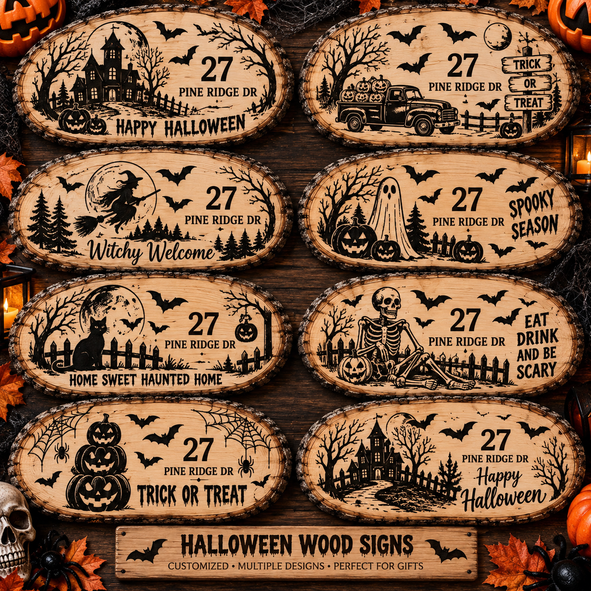 Personalized Halloween Address Sign – Custom Laser Engraved Wood Plaque