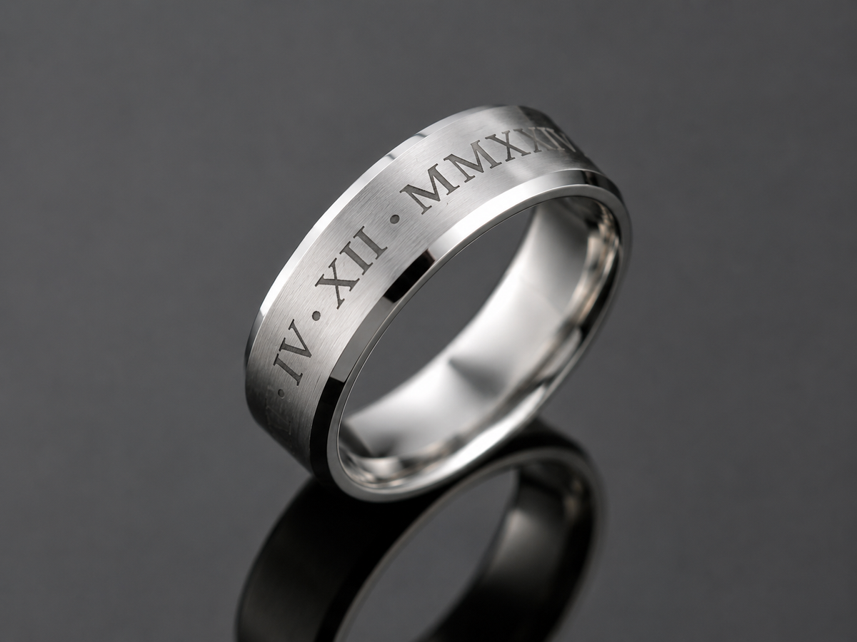 Personalized Black & Silver Tungsten Ring