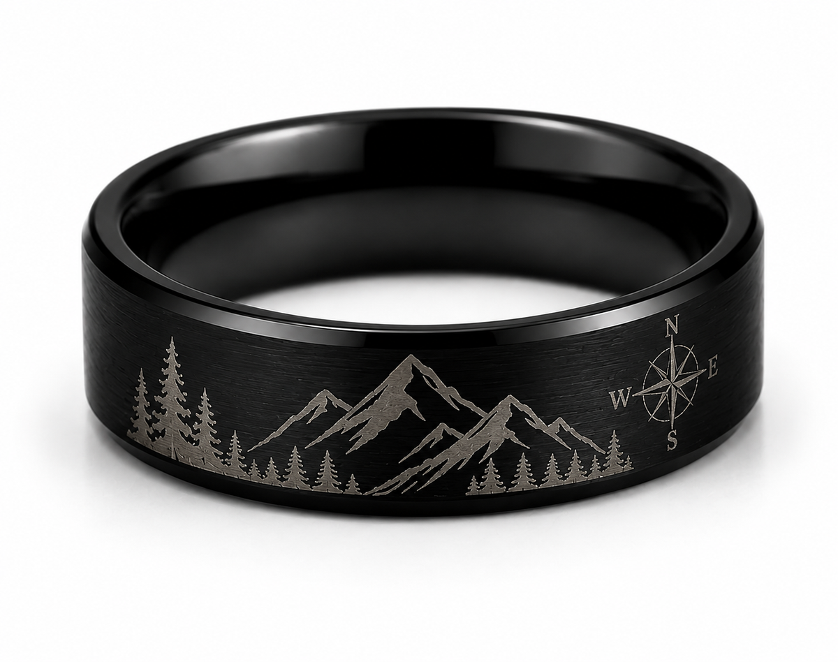 Personalized Black & Silver Tungsten Ring