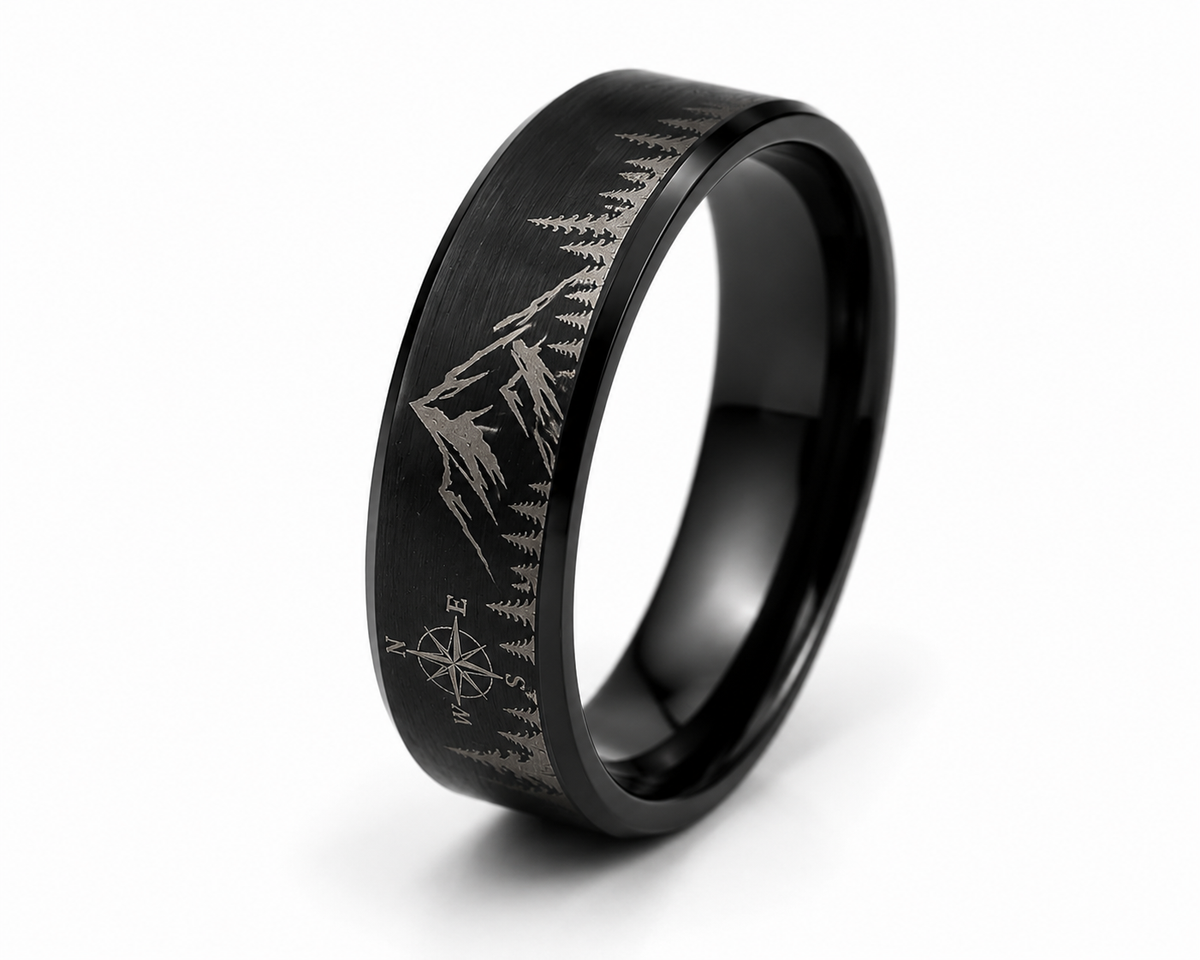 Personalized Black & Silver Tungsten Ring