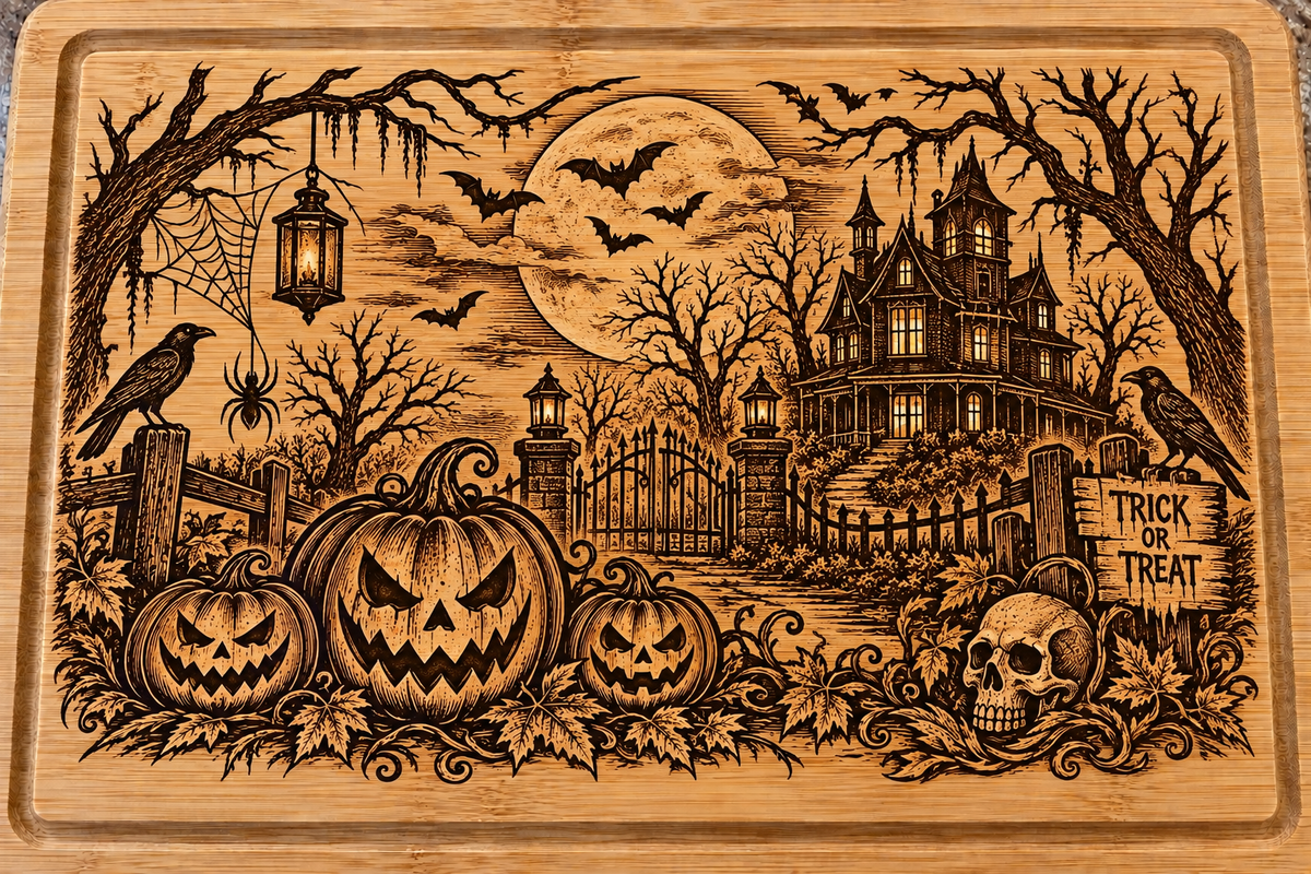 Halloween Haunted House Engraved Cutting Board