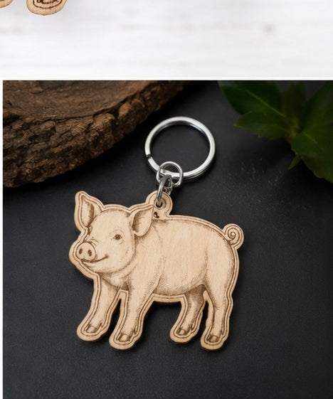 Personalized Farm Pig Keychain Gift