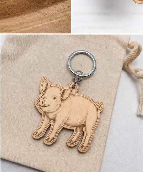 Personalized Farm Pig Keychain Gift