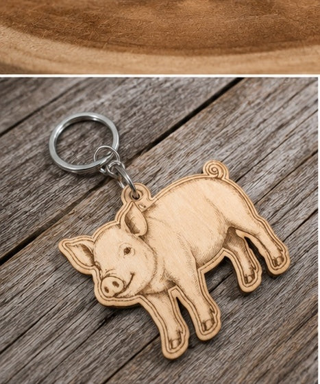 Personalized Farm Pig Keychain Gift