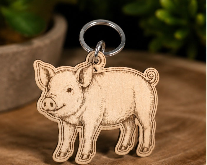 Personalized Farm Pig Keychain Gift