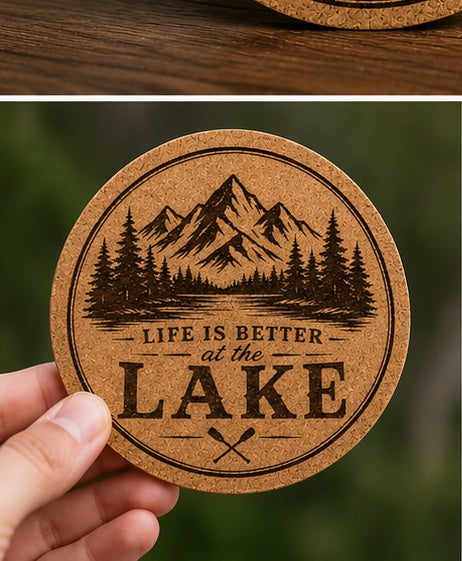 Laser Engraved Cork Coasters | Custom Design (4 Pack)