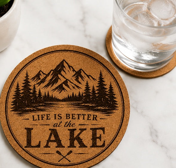 Laser Engraved Cork Coasters | Custom Design (4 Pack)