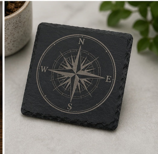 Personalized Laser Engraved Slate Coasters (Set of 4) | Custom Name, Logo & Gift