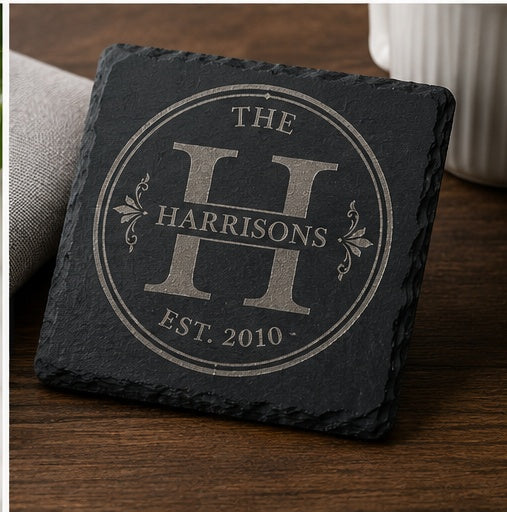 Personalized Laser Engraved Slate Coasters (Set of 4) | Custom Name, Logo & Gift
