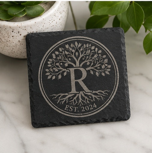 Personalized Laser Engraved Slate Coasters (Set of 4) | Custom Name, Logo & Gift