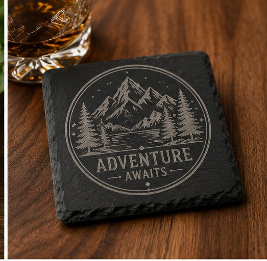 Personalized Laser Engraved Slate Coasters (Set of 4) | Custom Name, Logo & Gift