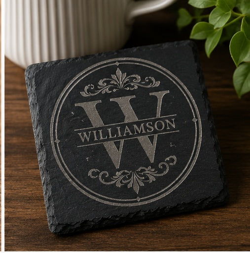 Personalized Laser Engraved Slate Coasters (Set of 4) | Custom Name, Logo & Gift