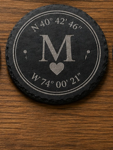 Personalized Laser Engraved Slate Coasters (Set of 4) | Custom Name, Logo & Gift
