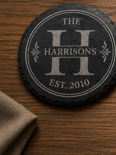 Personalized Laser Engraved Slate Coasters (Set of 4) | Custom Name, Logo & Gift