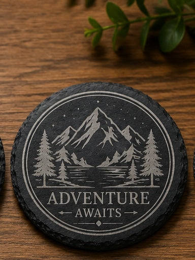 Personalized Laser Engraved Slate Coasters (Set of 4) | Custom Name, Logo & Gift