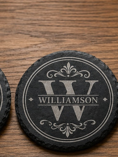Personalized Laser Engraved Slate Coasters (Set of 4) | Custom Name, Logo & Gift