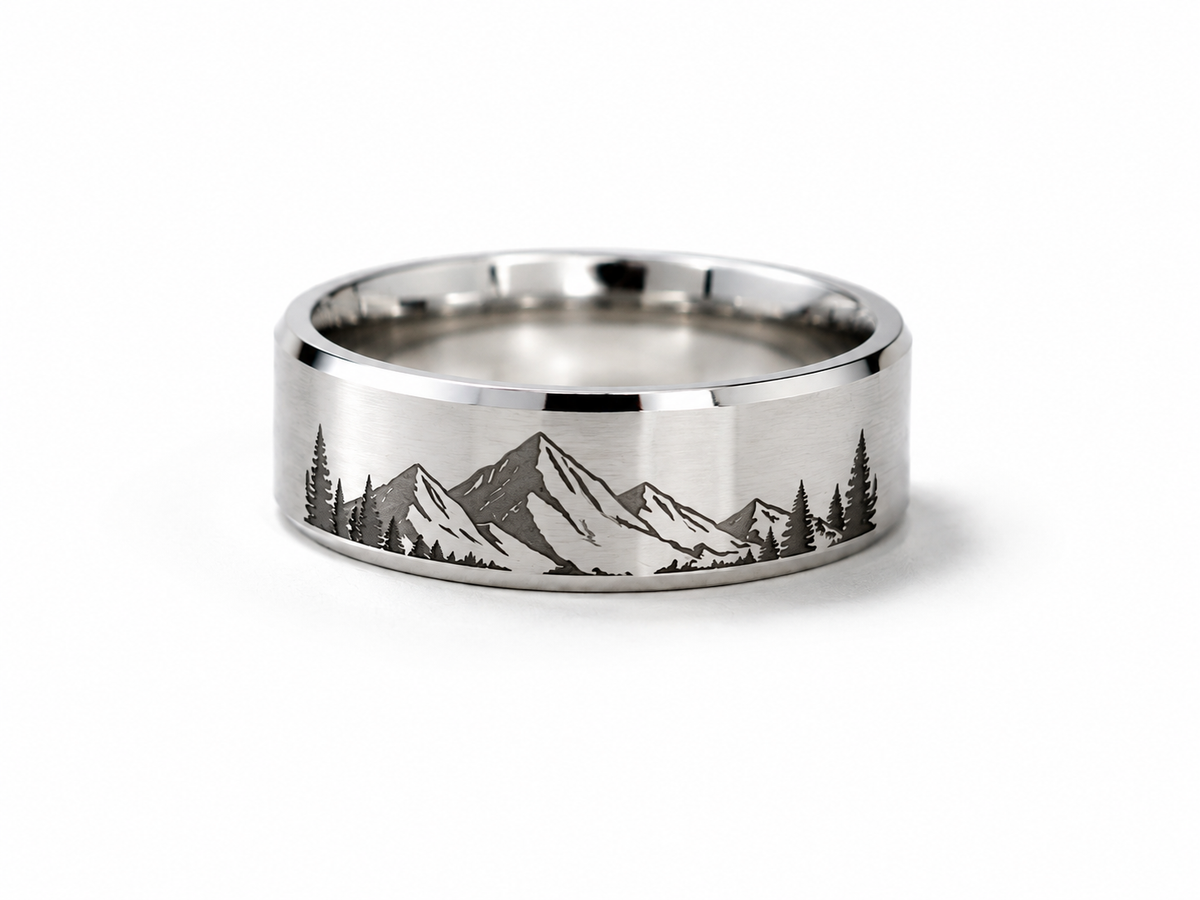 Personalized Black & Silver Tungsten Ring