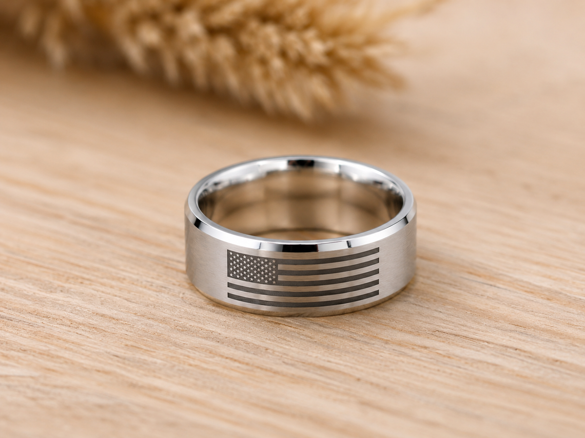 Personalized Black & Silver Tungsten Ring