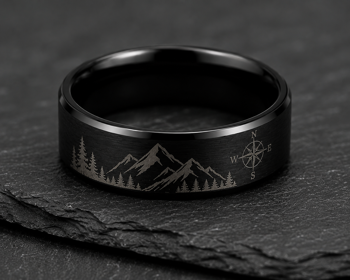 Personalized Black & Silver Tungsten Ring