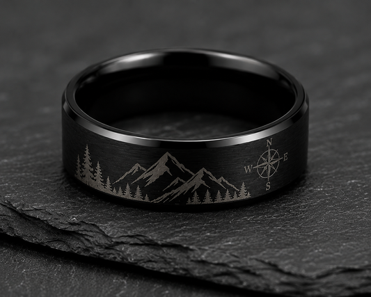 Personalized Black & Silver Tungsten Ring