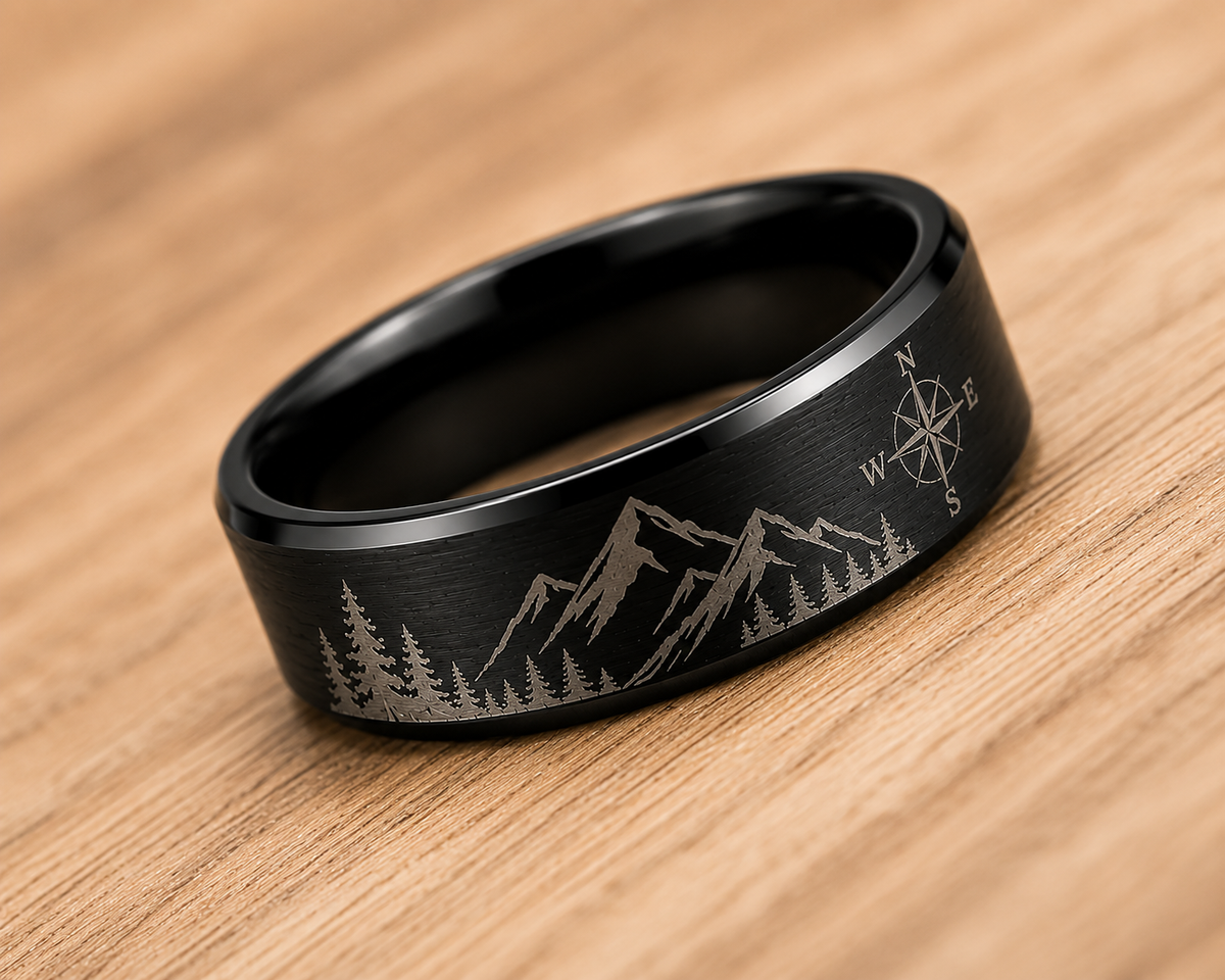Personalized Black & Silver Tungsten Ring